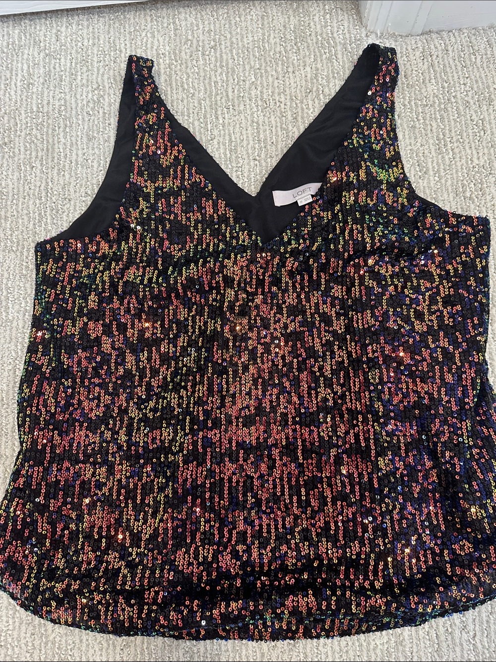 LOFT Black Sequin V-Neck Camisole with Multicolor Shine